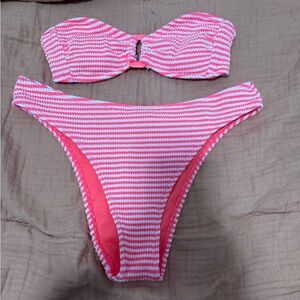 No Boundaries Coral and White Bikini Set